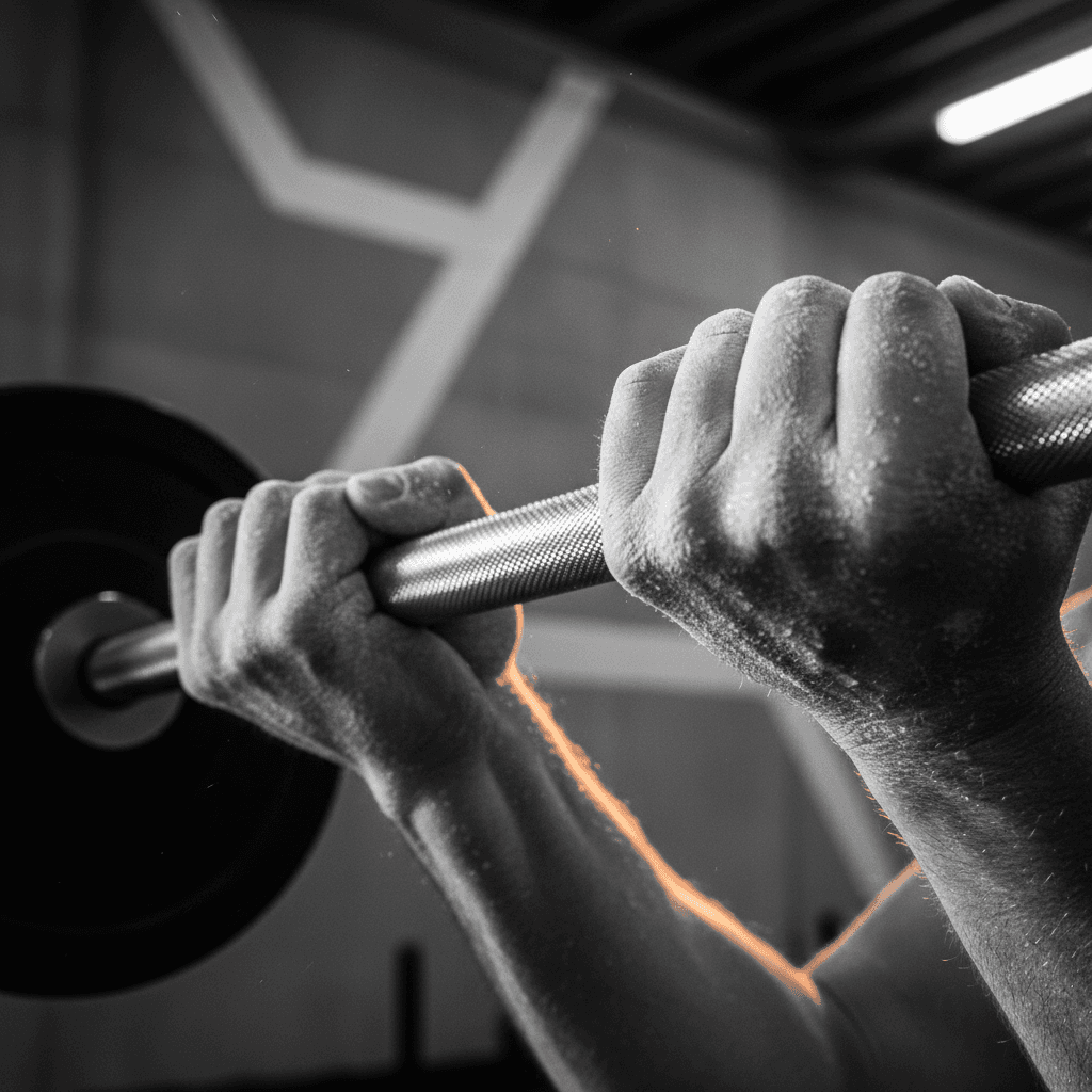 Athlete gripping barbell