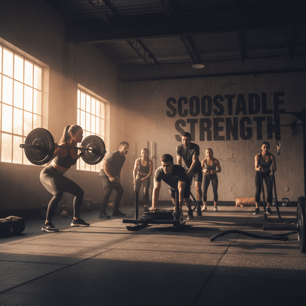 Group of athletes training together