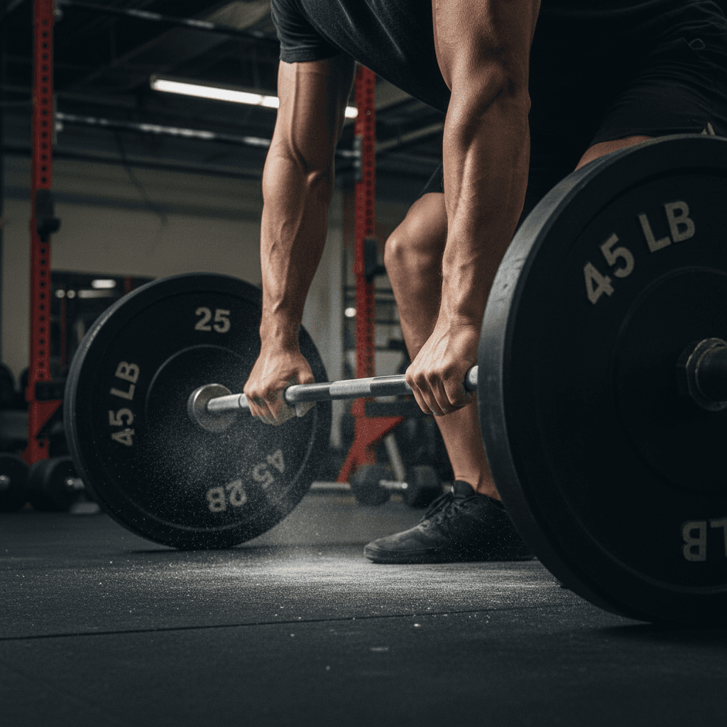 Athlete in WOLF GEAR shirt performing heavy deadlift