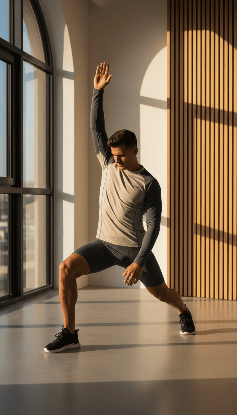Athlete stretching after workout in WOLF GEAR relaxed fit set