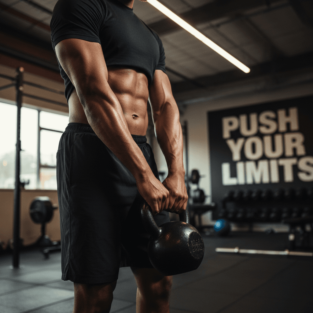Athlete mid-kettlebell-swing in breathable racerback tank