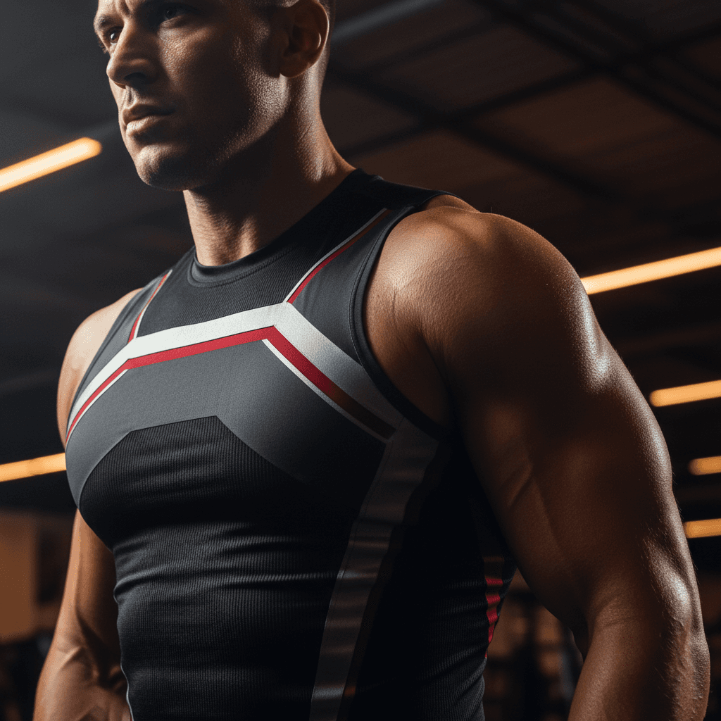 Athlete adjusting training top in a gym